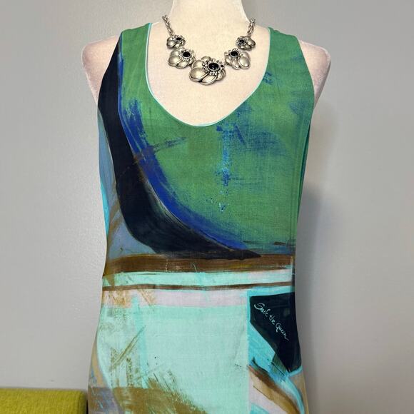 Save the Queen Blue Green Graphic Sleeveless Maxi Dress XXL - Picture 2 of 6